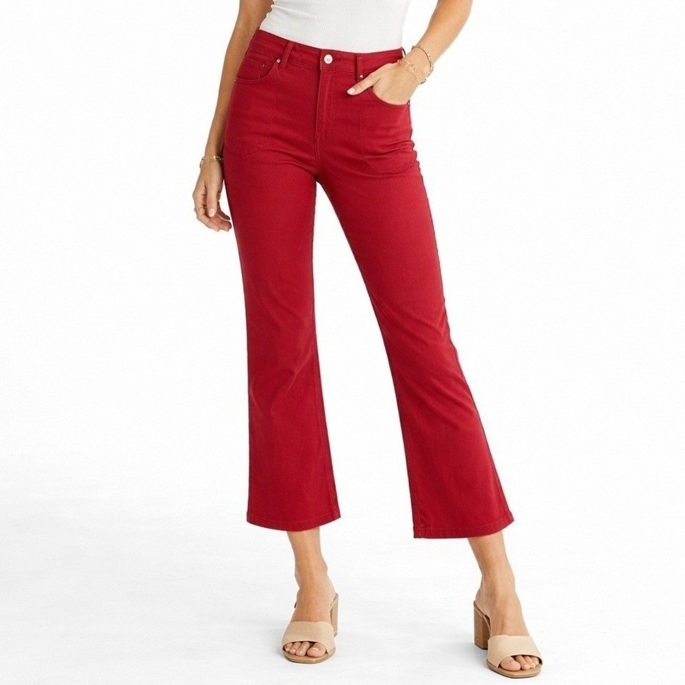 Cosmic Blue Love Flare Ankle Pants Women 27P Carmine Red NWT‎
